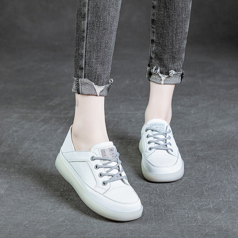 Women's Invisible Elevated Top Layer Cowhide Round Casual Shoes