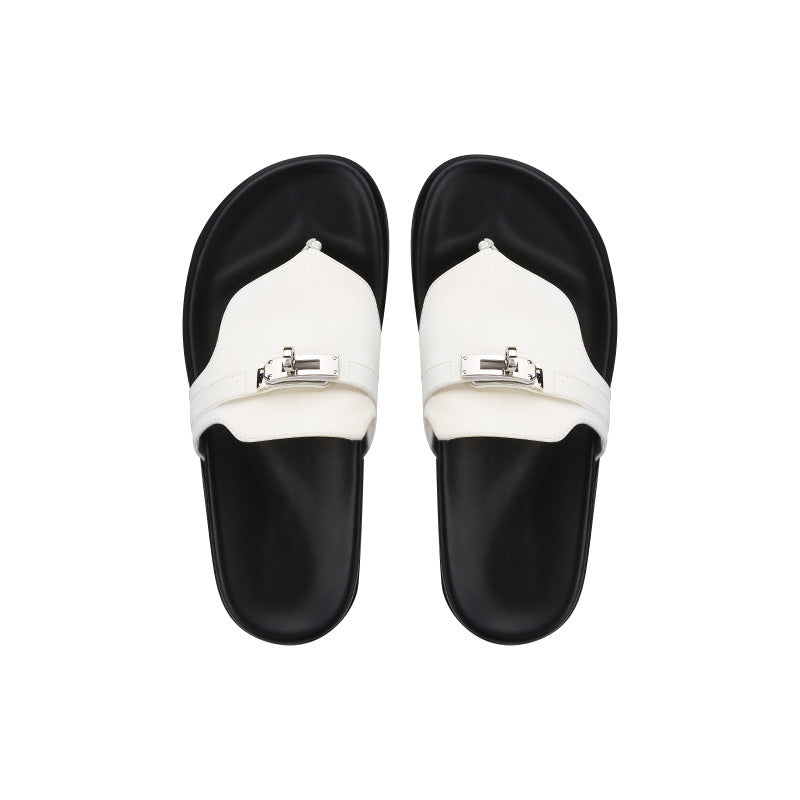 Women's Sier Buckle Herringbone Roman Flat Retro Sandals