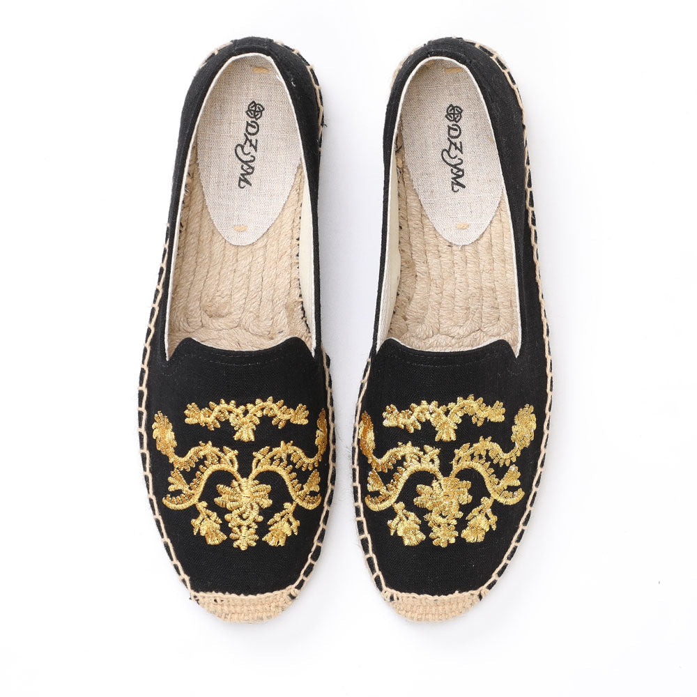 Women's Closed Toe Embroidered Flat Fisherman Fashion Canvas Shoes