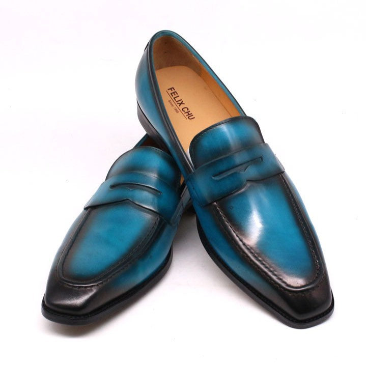 Men's Fashion Penny Top Layer Cowhide Slip-on Leather Shoes