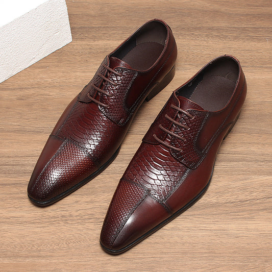 Men's England Style Business Formal Fashion Pointed Embossed Leather Shoes