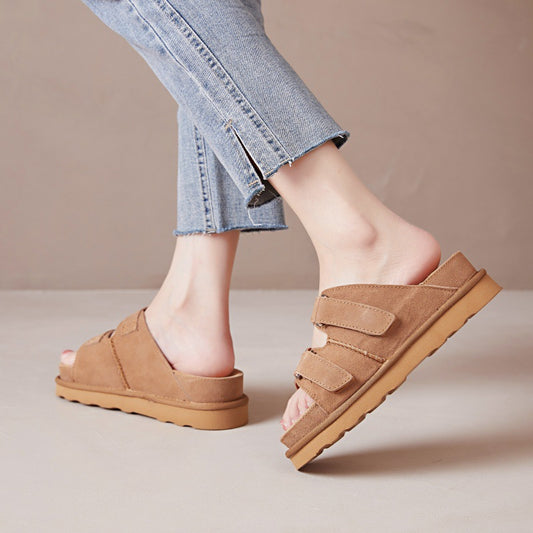 Toe Slip-on Muffin Platform Genuine Soft Slippers