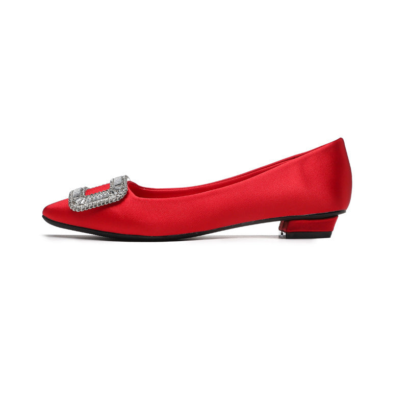 Women's Satin Square Toe Chunky Authentic Rhinestone Women's Fashion Shoes