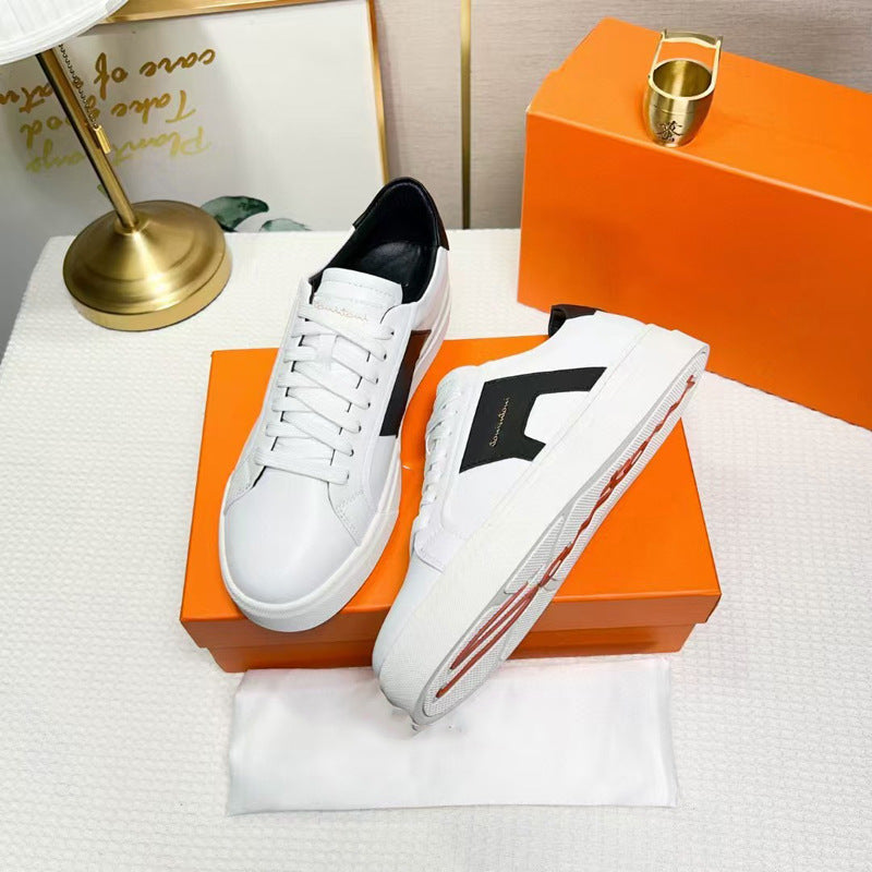 Men's Calfskin Color Matching Lace Up Comfort Sneakers