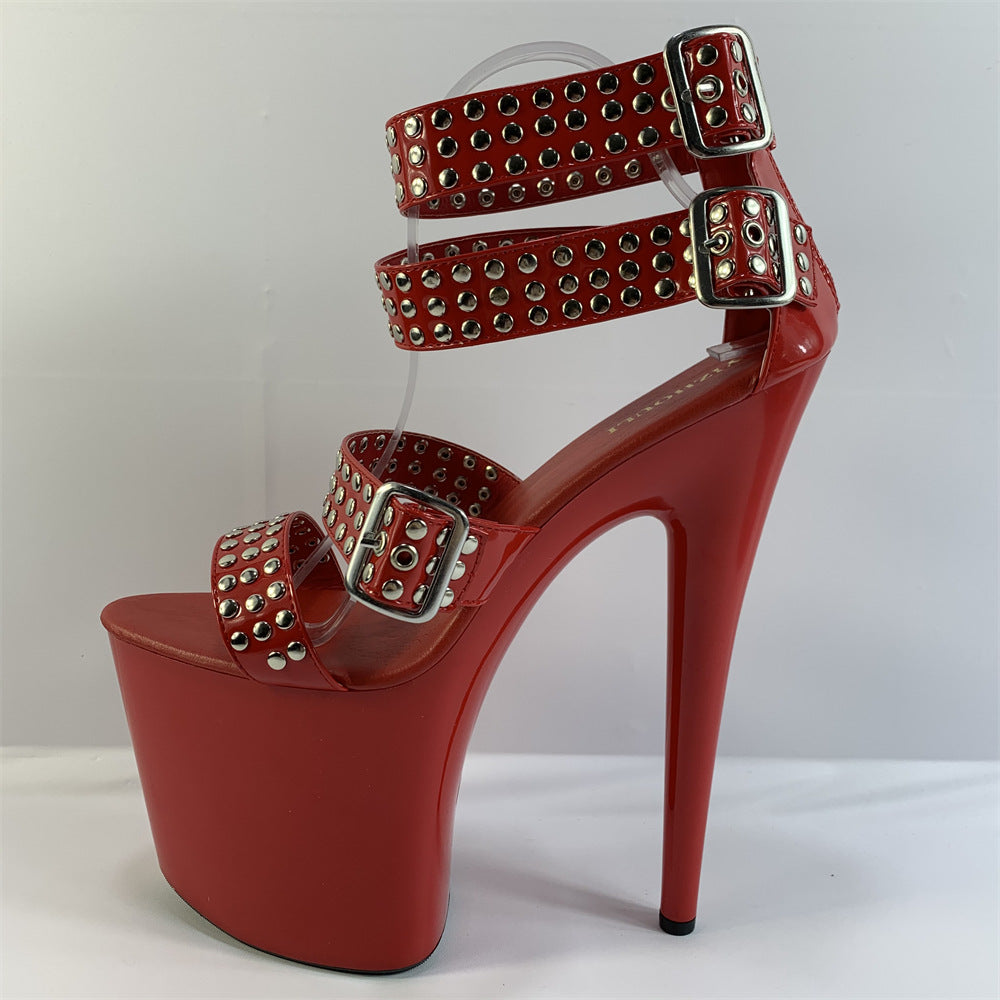 Women's Peep Toe High Stiletto Open Rivet Sandals