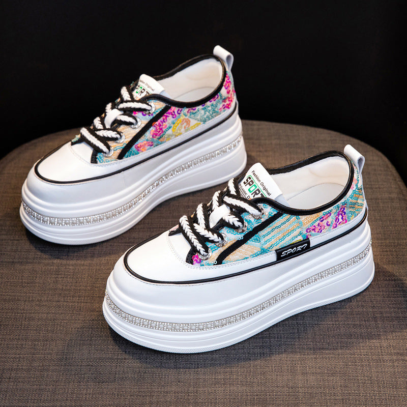Women's Hidden White Summer Fashion Platform Sequined Small Women's Casual Shoes