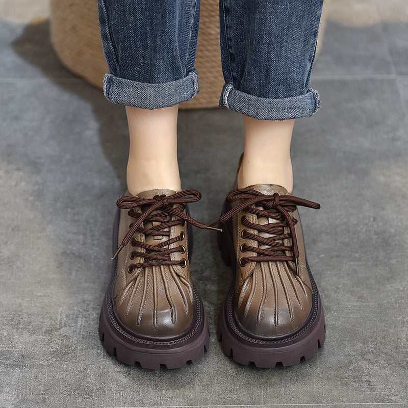 Women's First Layer Cowhide Lightweight Platform Lace Casual Shoes