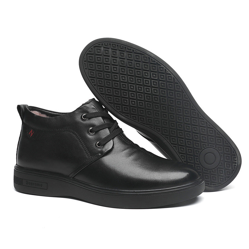 Men's Layer Cowhide Thick Real Wool Winter Men's Shoes