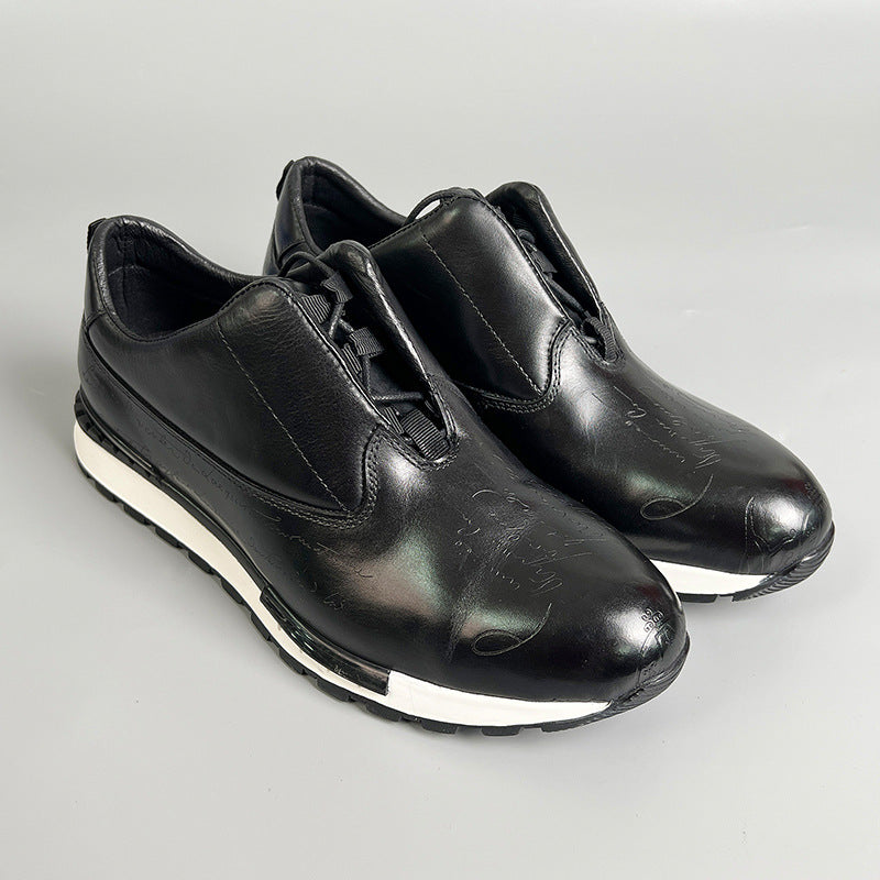Men's Genuine Round Toe Fashion First Layer Leather Shoes