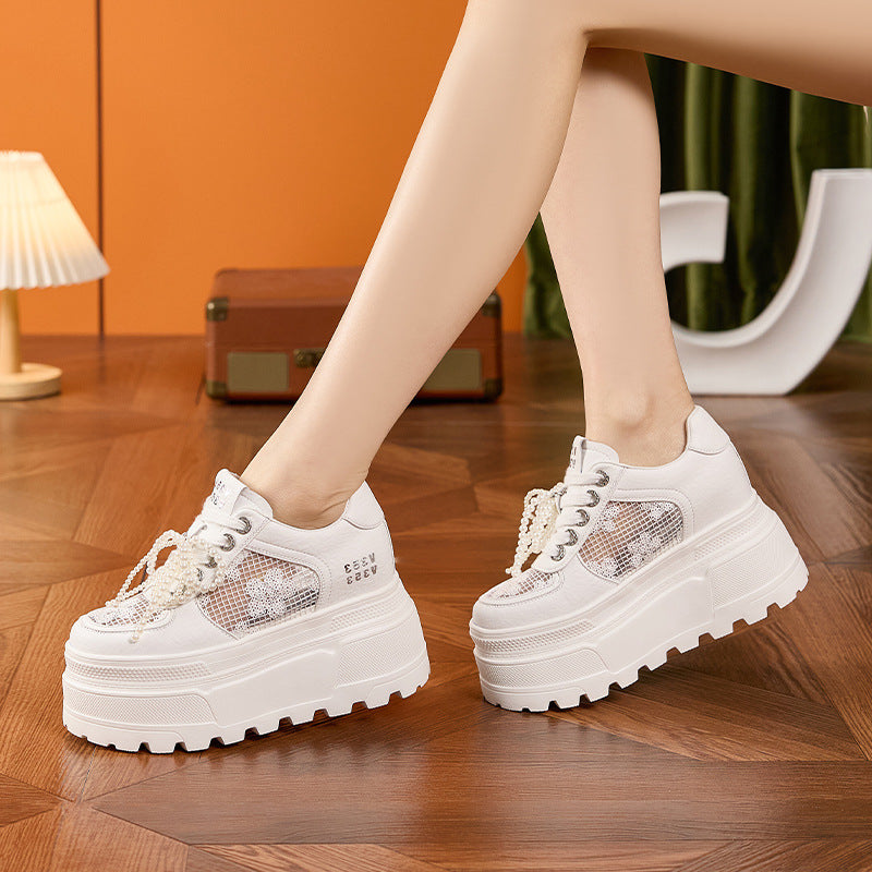 Women's Platform White Summer Breathable Mesh Height Increasing Men's Shoes