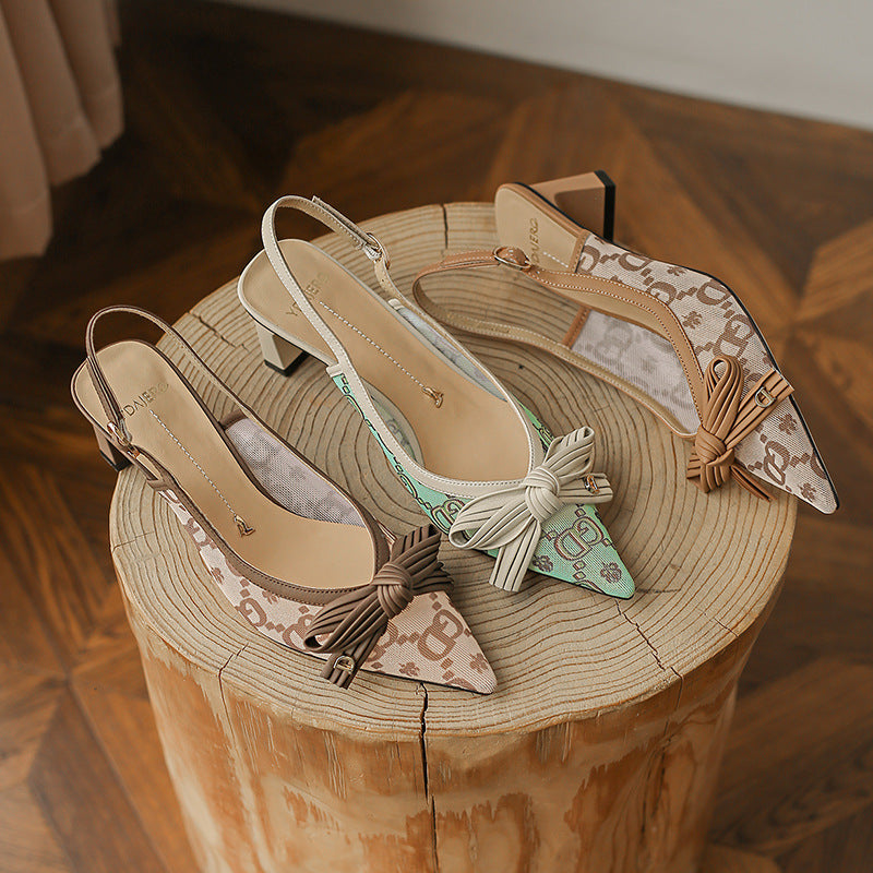 Women's Mesh Chunky Summer Fairy Bow Authentic Heels
