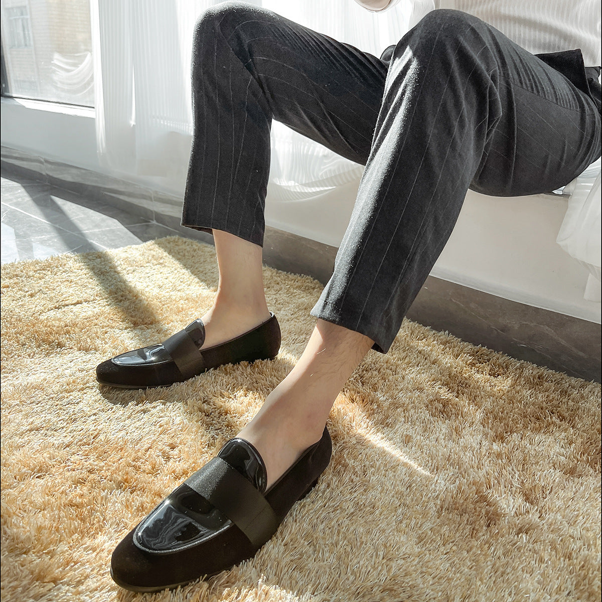 Men's Veet Patent Korean Business Round Leather Shoes