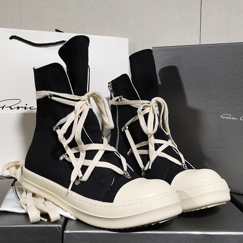 Upgraded Mesh Rivet Board Platform Ankle White Match Dark Sneakers