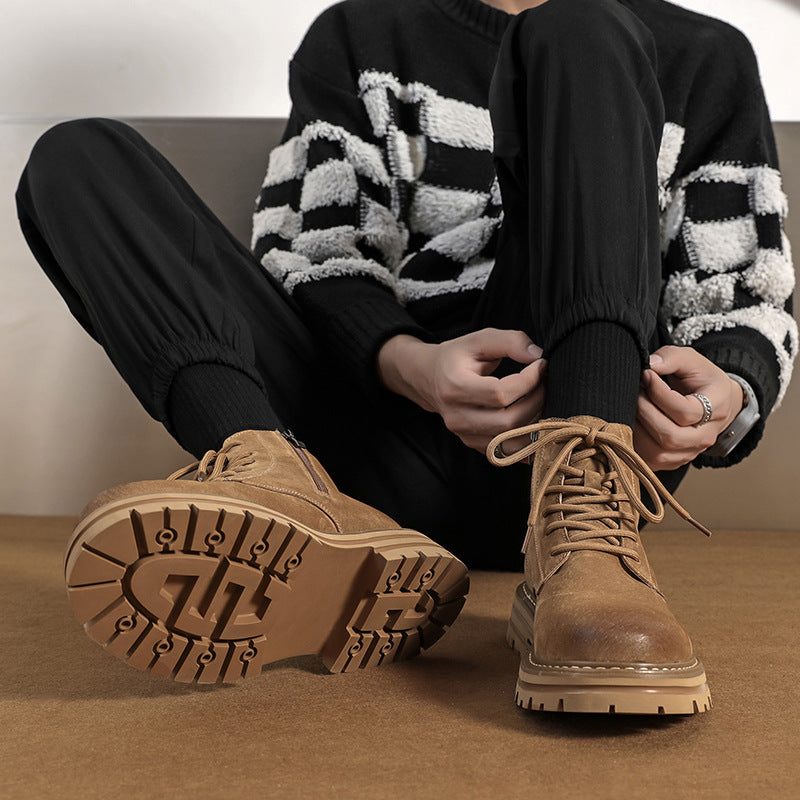Men's Fleece-lined Martin Pigskin Worker Leisure Cargo Versatile Boots