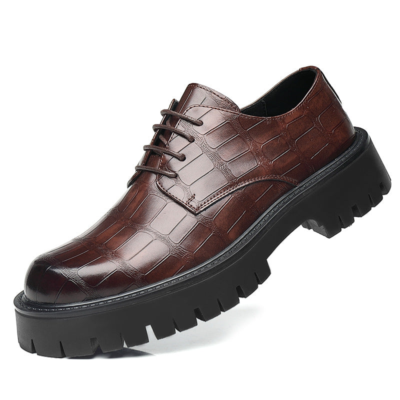 Men's Style Formal Wear Big Head Trendy Martin Platform Low Leather Shoes