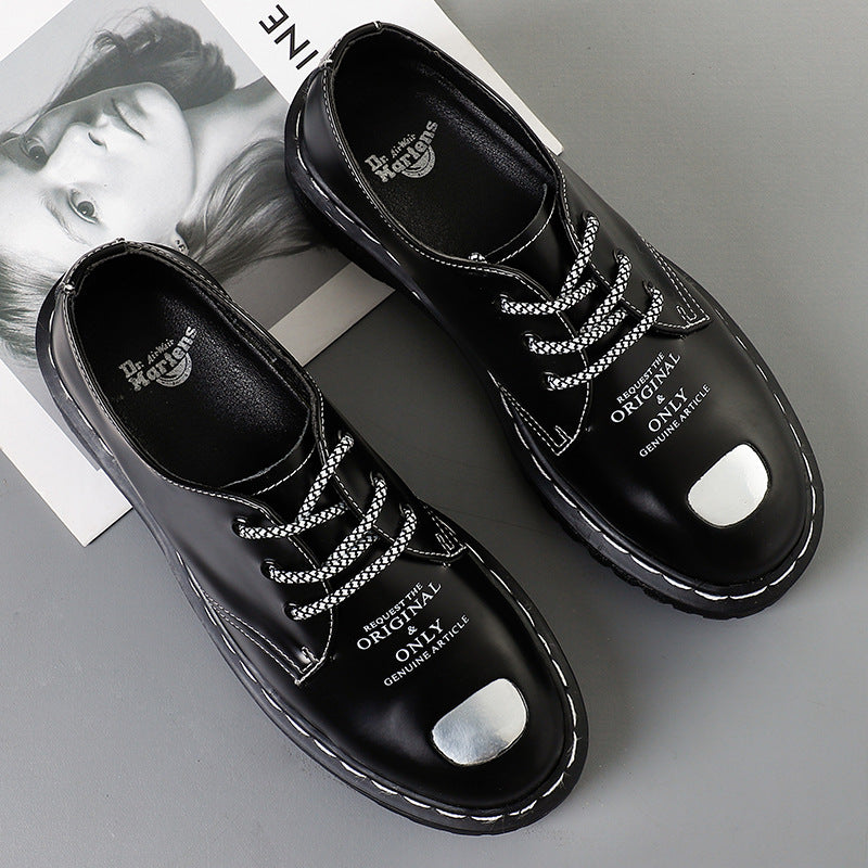 Men's Retro Platform Muffin Bottom Elevator Hole British Style Men's Casual Leather Shoes