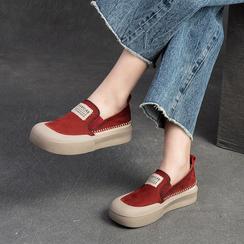 Women's Slip-on Lazy Flat First Layer Cowhide Casual Shoes