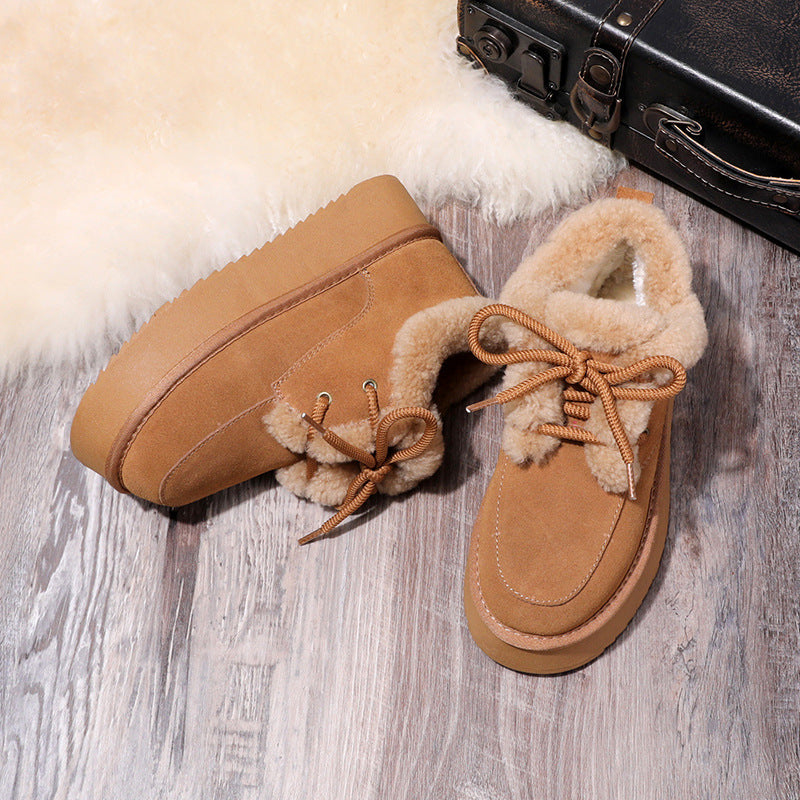 Women's Thick Bottom Double Face Winter Warm Short Leather Shoes
