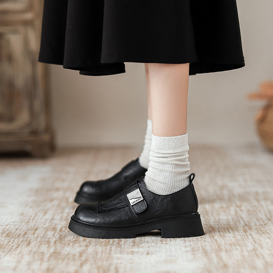 Women's Washed Soft Retro British Style Small Leather Shoes