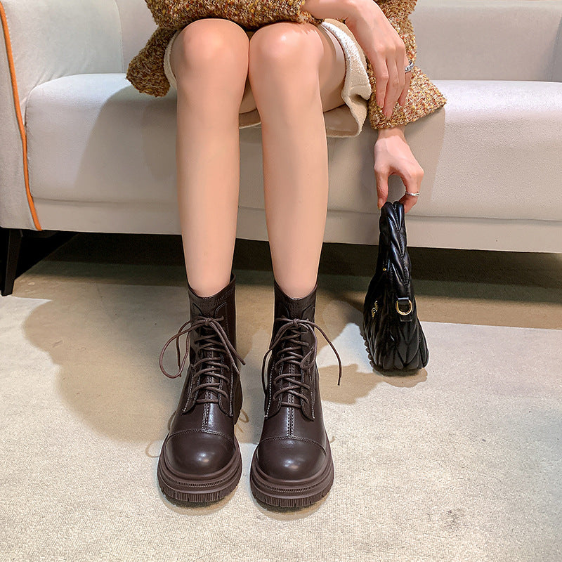 Women's Martin Short Brown British Style Knight Boots