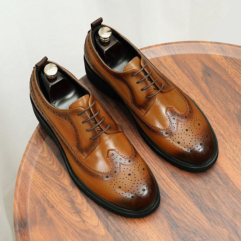 Men's Business Autumn First Layer Cowhide Round Leather Shoes