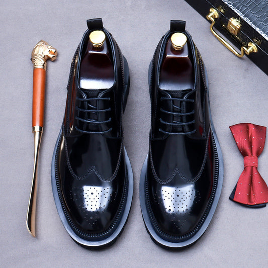 Men's Carved Genuine Cowhide Lining Vintage British Handmade Platform Leather Shoes
