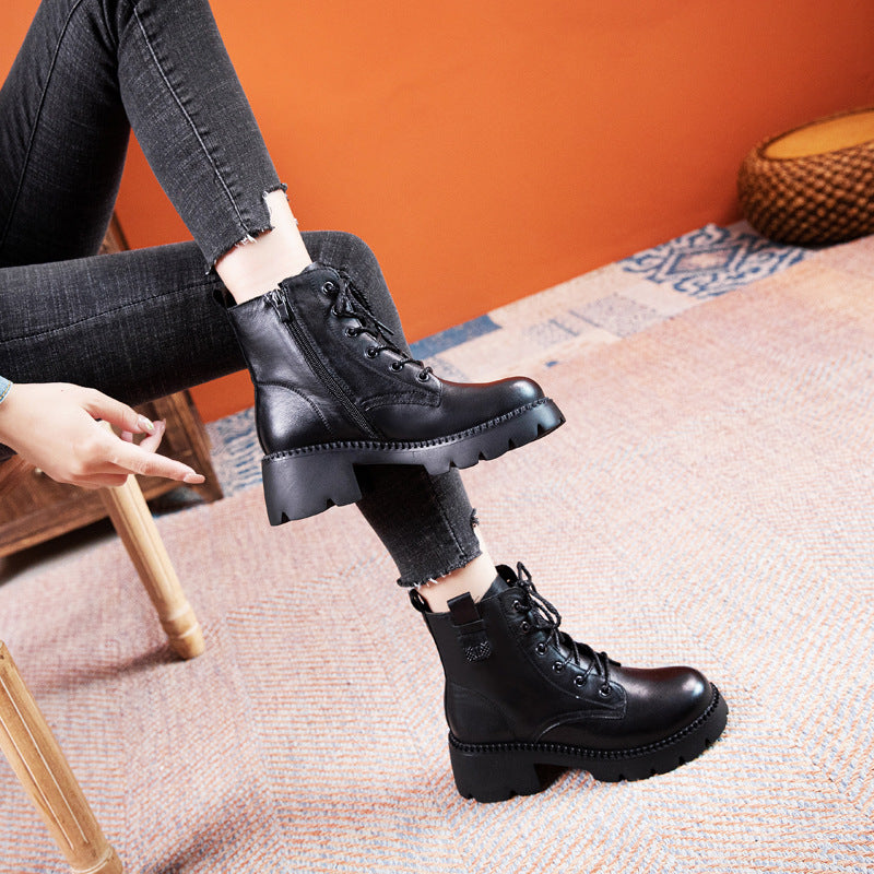 Women's First Layer Cowhide Martin Retro Rubber Boots