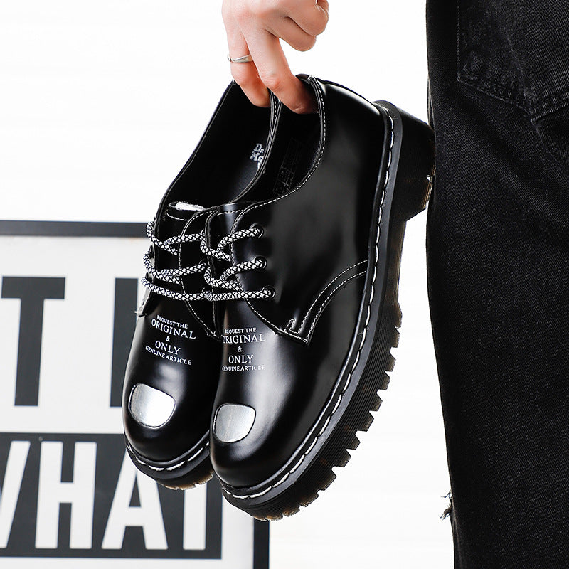 Men's Retro Platform Muffin Bottom Elevator Hole British Style Men's Casual Leather Shoes