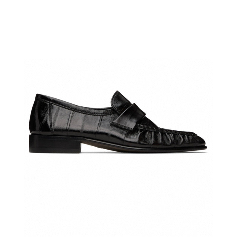 Women's Eel Pattern Cowhide Spring Genuine Round Toe Loafers