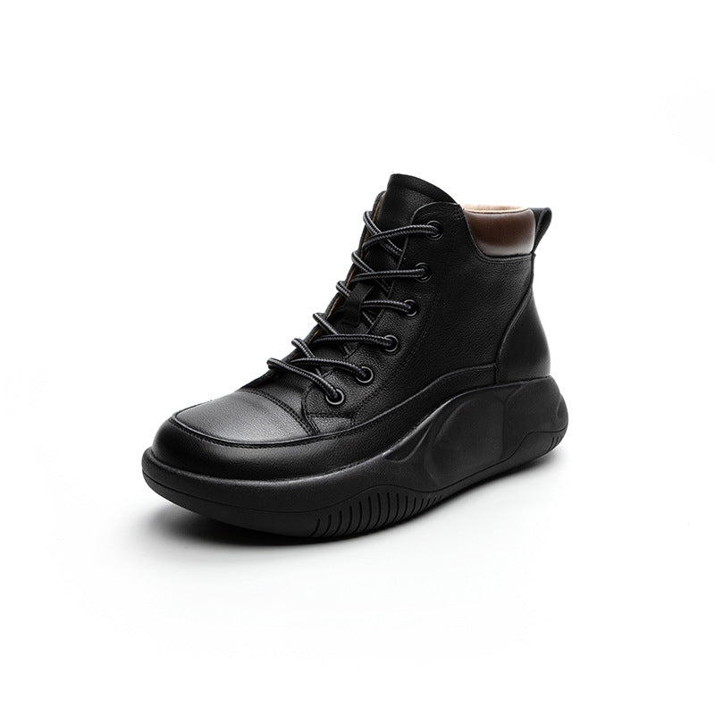 Women's Layer Cowhide Thick Bottom Heightened Single Men's Shoes