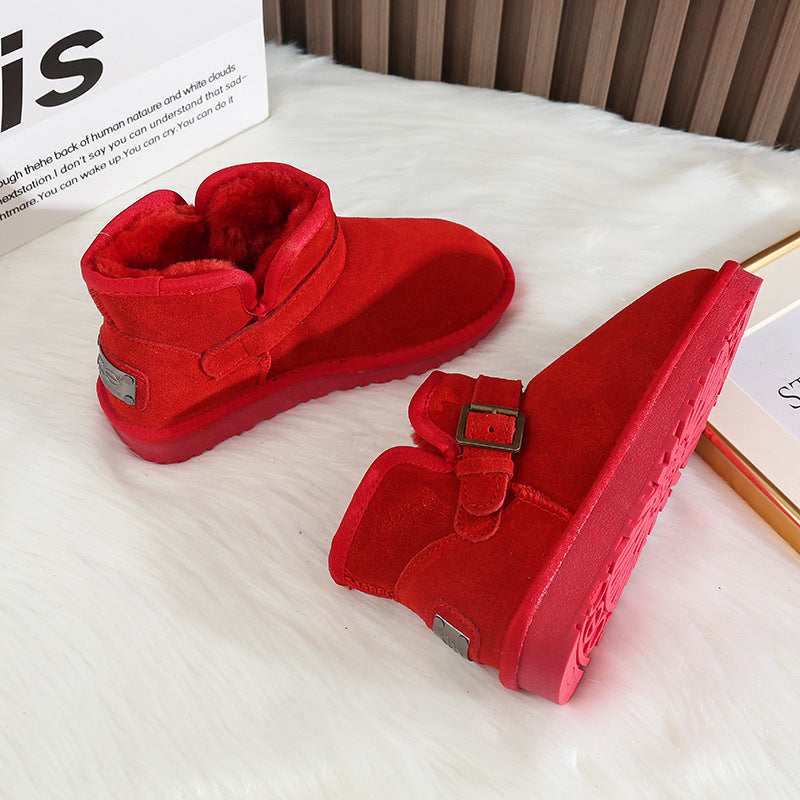 Red With Veet Lining Thickening Thermal Cotton Short Tube Snow Boots