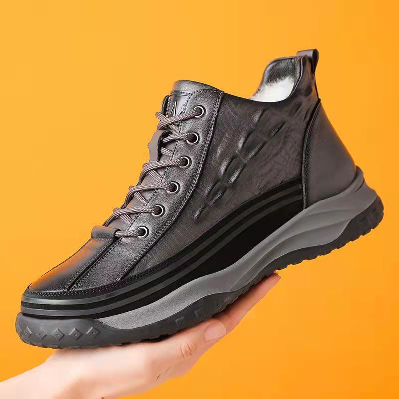 Men's Winter Fleece-lined Thickened Cotton Genuine Wool One Men's Shoes