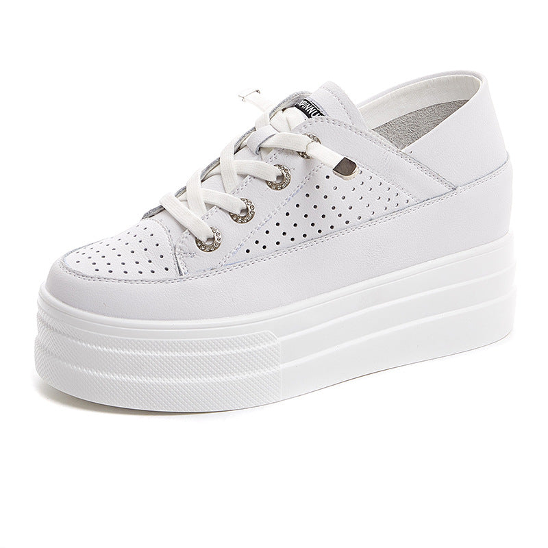 Women's Hidden White Fashion Platform Thick-soled Cowhide Sandals