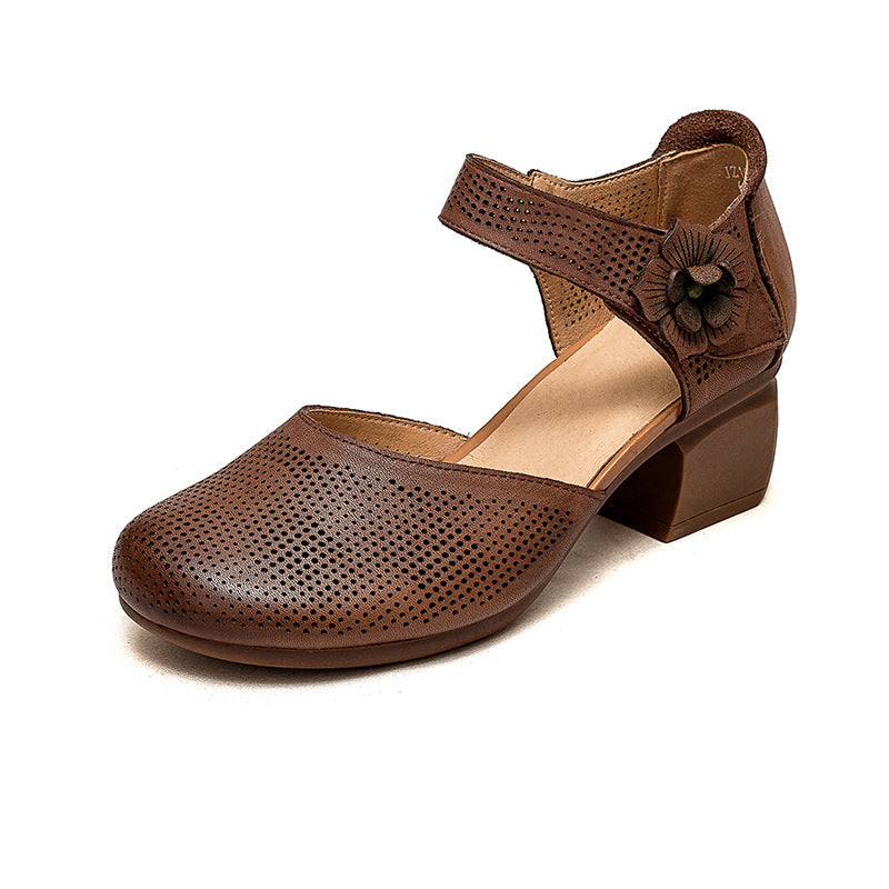 Women's Velcro Small High Round Toe Vintage Heels