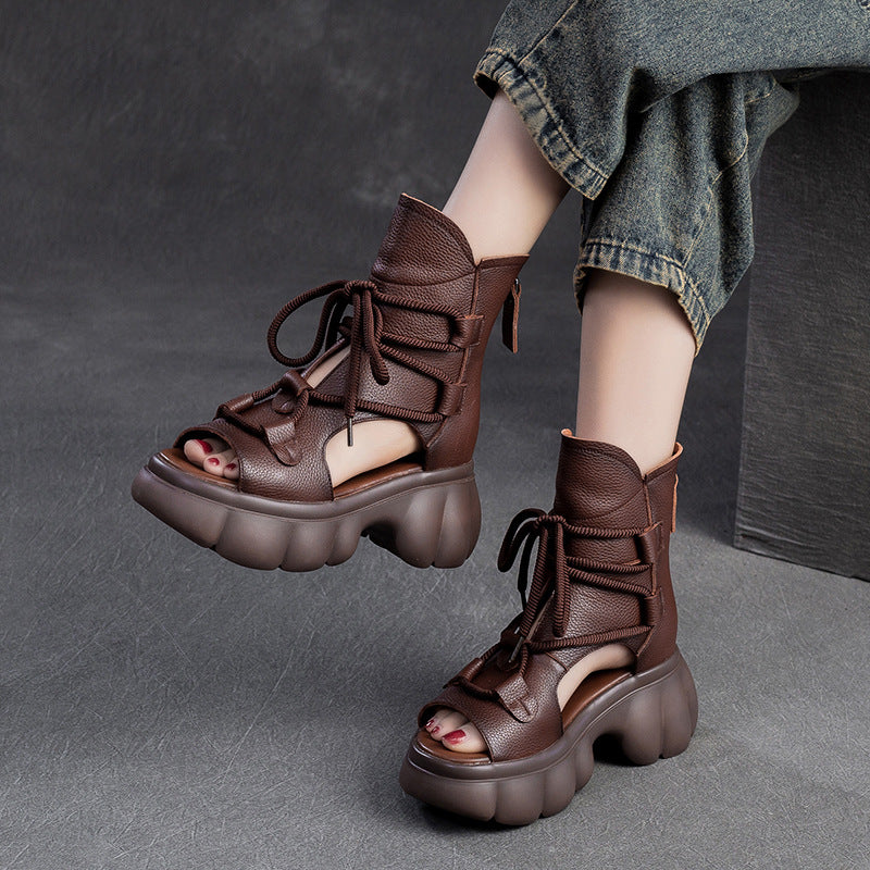 Women's Breathable Peep Toe Platform Retro Round Sandals