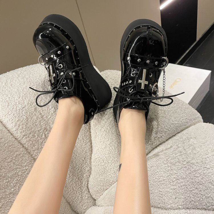 Women's Small Height Increasing Mary Jane Retro British Loafers