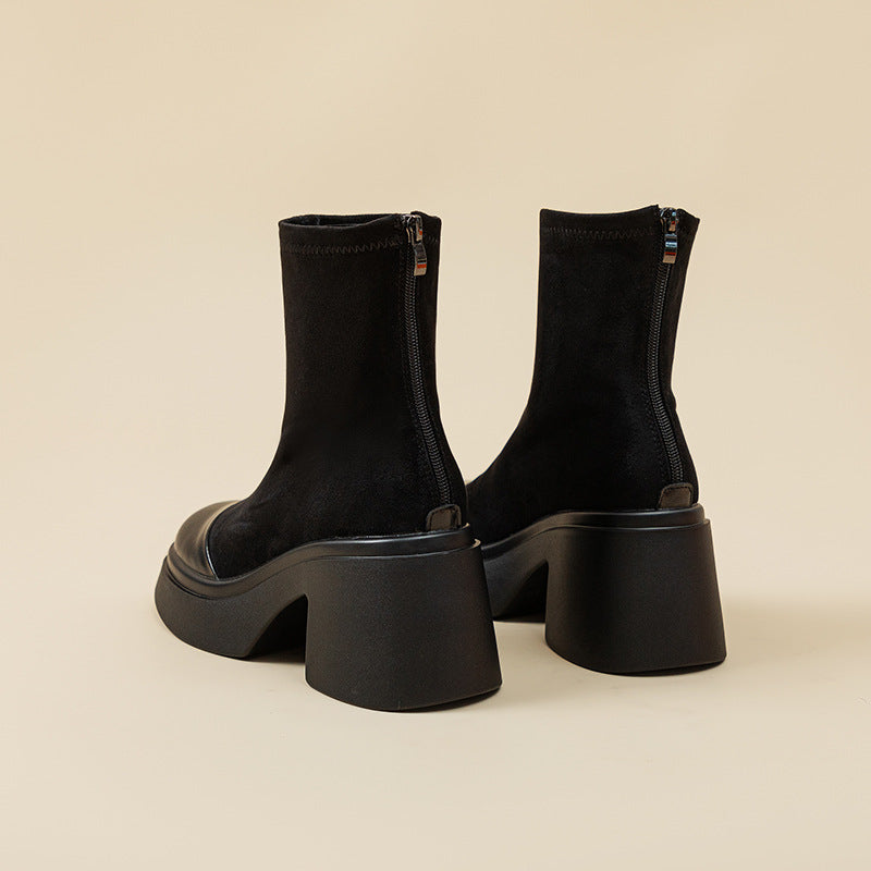 Women's Thick Bottom Chunky Fashion Square Toe Boots
