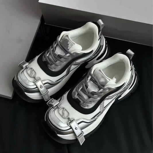 Women's & Men's Cross Chain Belt Buckle Dad Thick Bottom Sneakers