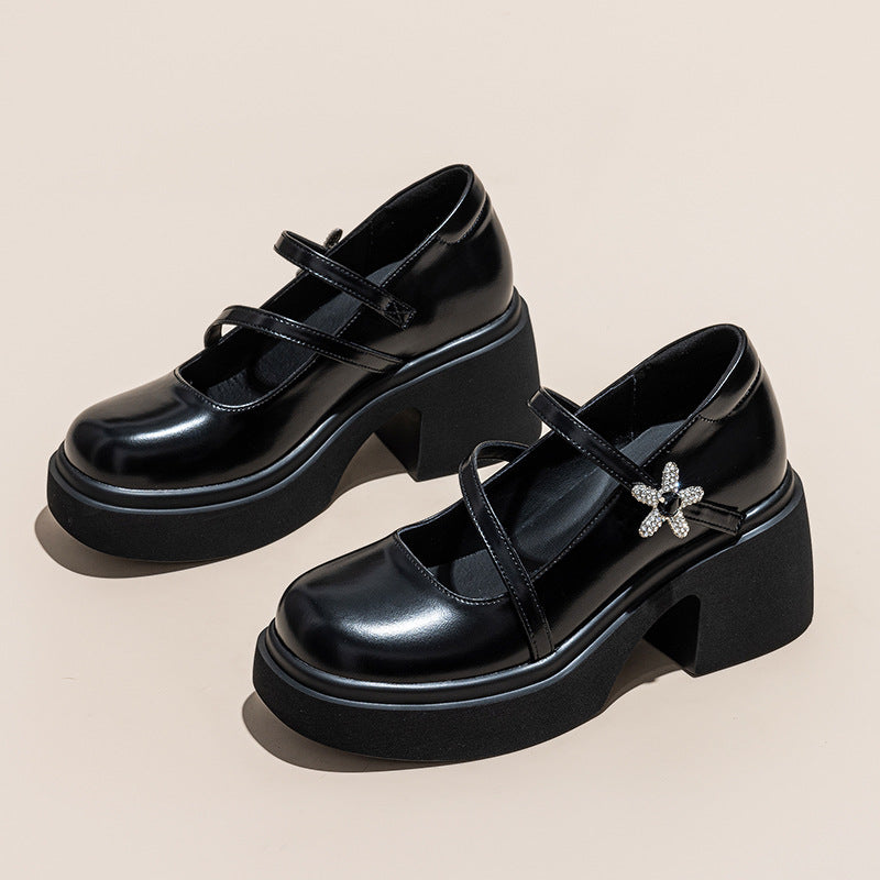 Women's Increasing Insole Mary Jane Short British Style Small Thick-soled Heightened Loafers