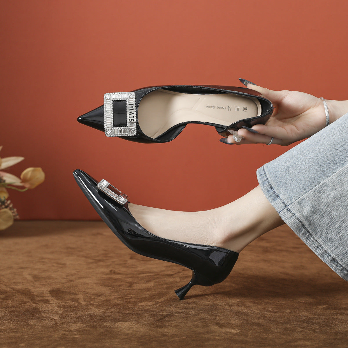 Women's Black High Side Empty Glossy French Women's Shoes