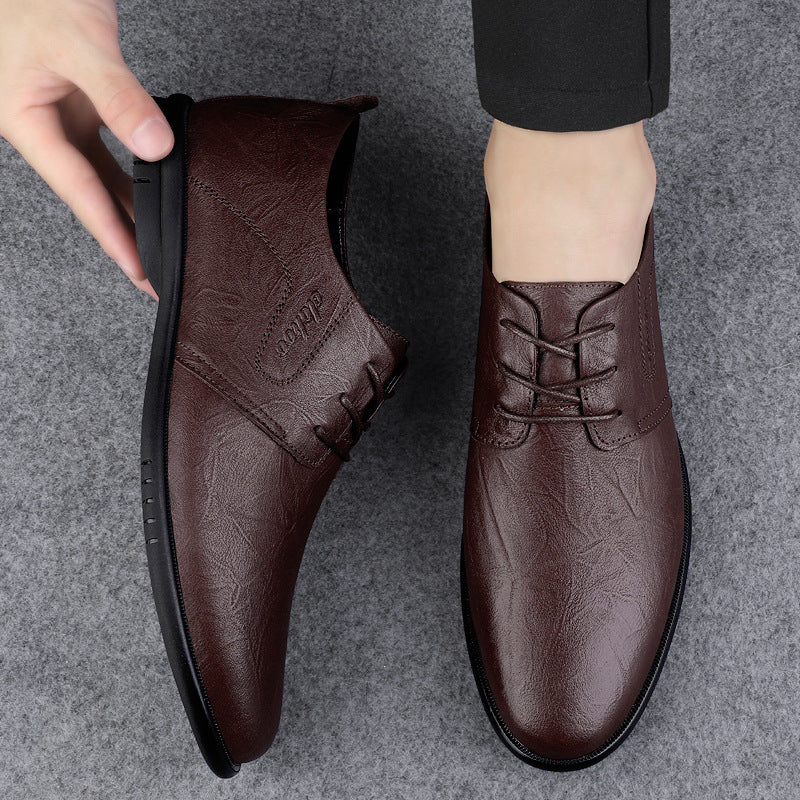 Men's Cowhide Business Formal Breathable Green Korean Leather Shoes