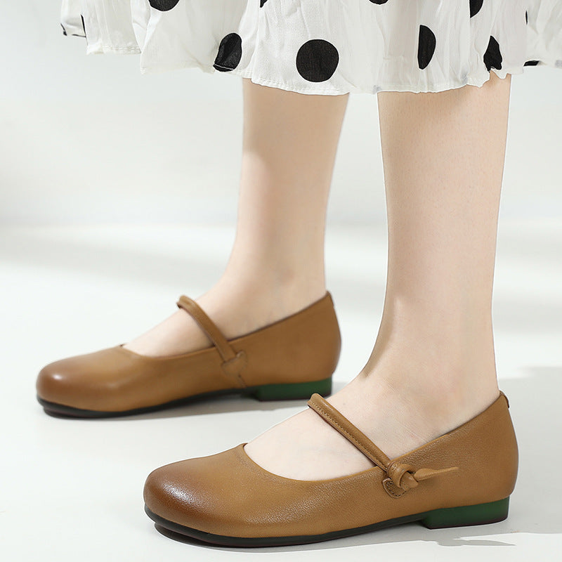 Women's Comfortable Soft Bottom First Layer Cowhide Casual Shoes