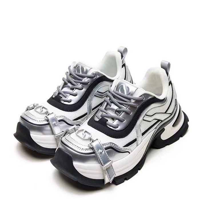 Women's & Men's Cross Chain Belt Buckle Dad Thick Bottom Sneakers