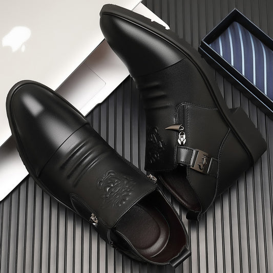 Men's Autumn Slip-on Cowhide Side Zipper Plus Boots