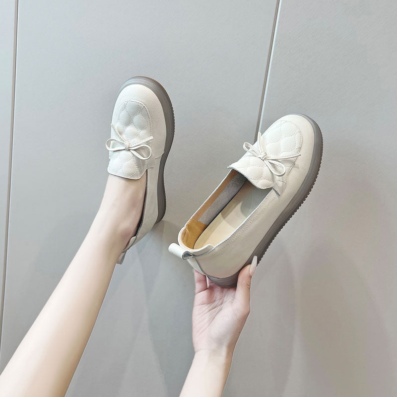 Women's Layer Cowhide Easy Wear Sports Platform Muffin Height Casual Shoes