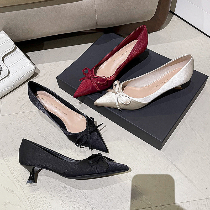 Women's Silk Bow High Mid Wedding Bridesmaid Bridal Women's Fashion Shoes