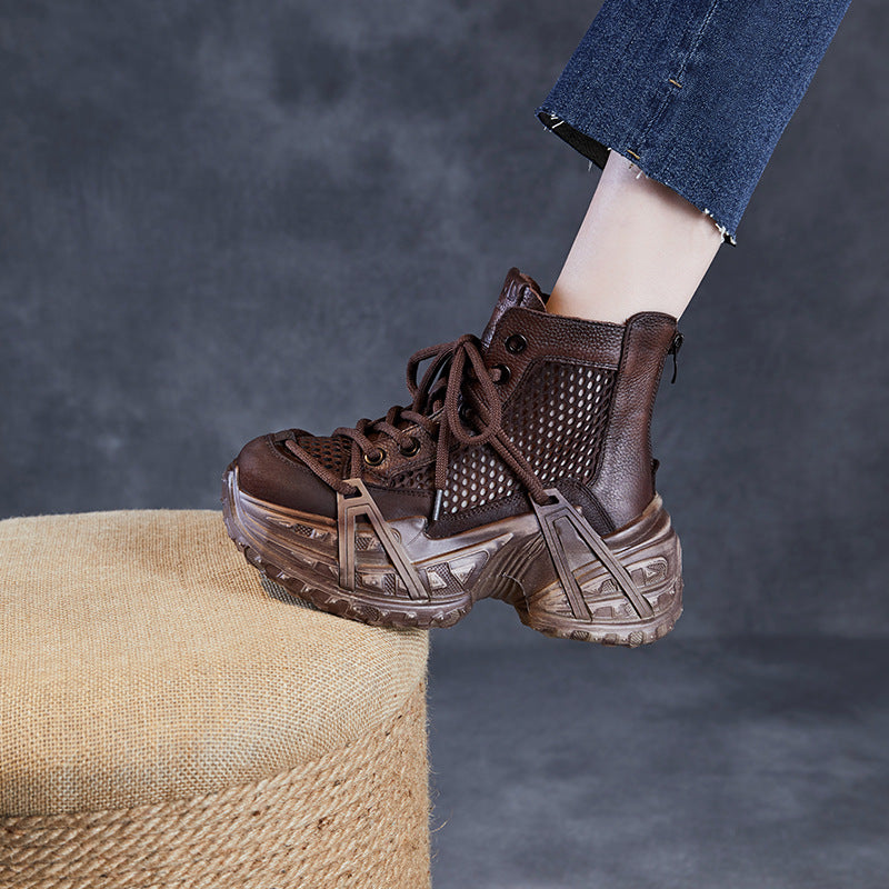 Women's Color Thick Bottom Cowhide Roman Muffin Sandals