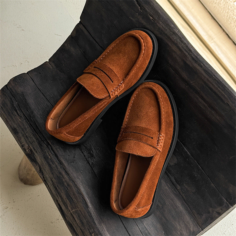 Women's & Men's Commuter Niche Soft Bottom Retro Brown Loafers