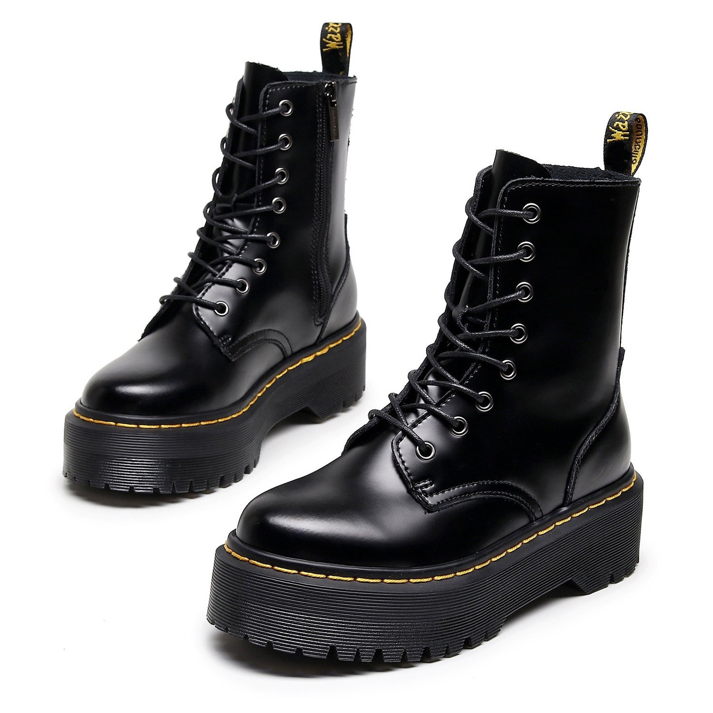 Women's & Men's Holes Side Zipper Couple Motorcycle Lace Boots