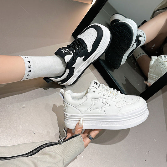 Women's Platform White Versatile Korean Style Genuine Casual Shoes